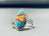 Signed Native American Navajo Blue Gem Turquoise Opal Sterling Silver Ring-Nativo Arts