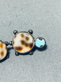 Amazing Vintage Native American Zuni Shell & Blue Gem Turquoise Sterling Silver Turtle Earrings-Nativo Arts