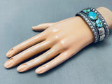 Unique Shells Vintage Native American Navajo Blue Gem Turquoise Sterling Silver Bracelet-Nativo Arts