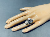 Glorious Vintage Native American Navajo 2 Mother Of Pearl Sterling Silver Ring-Nativo Arts