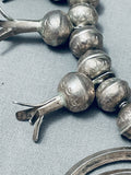 Early 1900's Vintage Native American Navajo Hand Tooled Coin Silver Squash Blossom Necklace