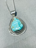 Brilliant Native American Navajo Signed 8 Turquoise Teardrop Sterling Silver Necklace-Nativo Arts