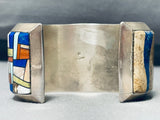 Statement 7' Inch Wrist Native American Navajo Turquoise Inlay Sterling Silver Bracelet-Nativo Arts