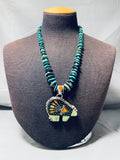 Signed Vintage Native American Navajo Royston Turquoise Sterling Silver Bear Necklace-Nativo Arts