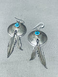 Native American Brilliant Vintage Morenci Turquoise Sterling Silver Shield Earrings-Nativo Arts