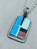 NImportant Tony Aguilar Vintage Santo Domingo Sterling Silver Inlay Necklace-Nativo Arts
