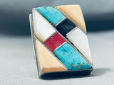 One Of The Biggest Vintage Native American Navajo Turquoise Inlay Sterling Silver Ring-Nativo Arts