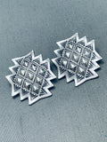 Hand Repoussed Diamonds Native American Navajo Sterling Silver Earrings-Nativo Arts