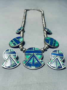 Native American The Best Vintage Inlaid Lapis And Turquoise Sterling Silver Necklace Set-Nativo Arts