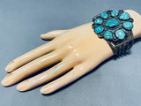 Patina Paradise!! Vintage Native American Navajo Turquoise Cluster Sterling Silver Bracelet-Nativo Arts