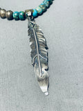 Rare Vintage Native American Navajo Turquoise Necklace Sterling Silver Feather Necklace-Nativo Arts