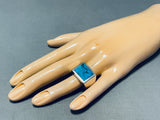 Classic Vintage Native American Navajo Blue Diamond Turquoise Sterling Silver Ring-Nativo Arts