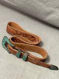Early 1900's Vintage Native American Navajo Turquoise Inlay Sterling Silver Ranger Buckle Belt
