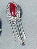 Native American Gorgeous Vintage Navajo Amber Sterling Silver Concho Earrings-Nativo Arts