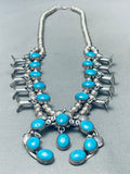 Fab Vintage Native American Navajo Domed Turquoise Sterling Silver Squash Blossom Necklace-Nativo Arts