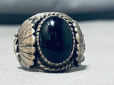 Superior Vintage Native American Navajo Black Onyx Sterling Silver Ring Signed-Nativo Arts