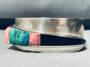 6 Inch Wrist Vintage Native American Navajo Signed Turquoise Sterling Silver Inlay Bracelet-Nativo Arts