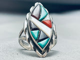 One Of The Coolest Hand Carved Stones Vintage Native American Zuni Inlay Ring-Nativo Arts