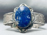 Heavy One Of The Most Unique Vintage Native American Navajo Lapis Sterling Silver Bracelet-Nativo Arts