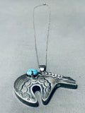 Special Vintage Native American Navajo Blue Diamond Turquoise Sterling Silver Bear Necklace-Nativo Arts