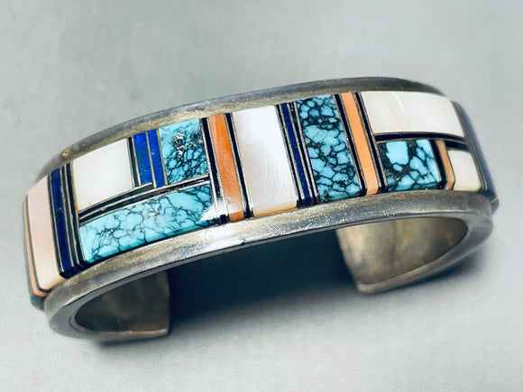 6-1/2' Wrist Vintage Wilbur Yazzie Native American Navajo Sterling Silver Inlay Bracelet-Nativo Arts