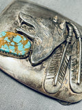 Wolf And #8 Mine!! Vintage Navaj Sterling Silver Turquoise Buckle-Nativo Arts