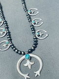 Authentic Vintage Native American Navajo Turquoise Sterling Silver Naja Squash Blossom Necklace-Nativo Arts