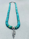 Stunning Vintage Native American Navajo Disc Turquoise Sterling Silver Feather Necklace-Nativo Arts