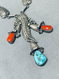 Dickens Family!! Vintage Native American Navajo Turquoise Sterling Silver Coral Necklace-Nativo Arts