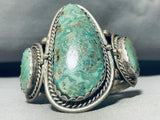 Towering Vintage Native American Navajo Green Turquoise Sterling Silver Bracelet Cuff-Nativo Arts
