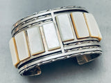 116 Grams 6.5 Inch Wrist Vintage Native American Navajo Pearl Inlay Sterling Silver Bracelet-Nativo Arts