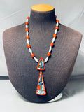 Native American One Of The Most Unique Santo Domingo Coral Sterling Silver Inlay Necklace-Nativo Arts