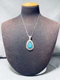 Gorgeous Vintage Native American Navajo Blue Gem Turquoise Stelring Silver Necklace Signed-Nativo Arts
