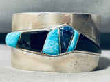 6 Inch Wrist Water Wave Vintage Native American Navajo Turquoise Sterling Silver Inlay Bracelet-Nativo Arts