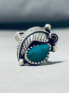 Lovely Vintage Native American Navajo Green Turquoise Sterling Silver Leaf Ring-Nativo Arts