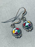 Incredible Inlay Vintage Native American Navajo Turquoise Sterling Silver Earrings-Nativo Arts