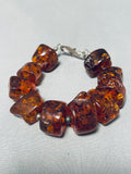 Ancient Tree Sap! Impressive Vintage Santo Domingo Baltic Amber Sterling Silver Bracelet-Nativo Arts