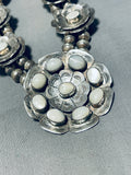 Flower Pearl!! Vintage Native American Navajo Sterling Silver Squash Blossom Necklace-Nativo Arts