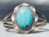 Rare Domed #8 Turquoise Vintage Native American Navajo Drilling Silver Bracelet-Nativo Arts