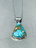 Majestic Vintage Signed Native American Navajo Candelaria Turquoise Sterling Silver Necklace-Nativo Arts