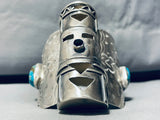 3-story Kachina!! 134 Grams Native American Navajo Turquoise Sterling Silver Bracelet-Nativo Arts