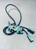 Native American Grasshopper Signed Santo Domingo Inlay Turquoise Silver Bolo-Nativo Arts