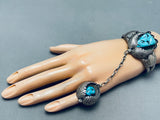 Sensational Vintage Native American Navajo Morenci Turquoise Sterling Silver Slave Bracelet-Nativo Arts