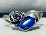Flower And Lapis!! Vintage Native American Navajo Sterling Silver Bracelet Old-Nativo Arts