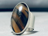 Unique Vintage Native American Navajo Tiger Eye Sterling Silver Colossal Ring-Nativo Arts