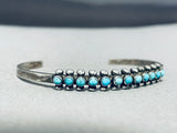 Precious Petite Vintage Native American Zuni Blue Gem Turquoise Sterling Silver Bracelet-Nativo Arts