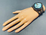 Interlocking Bezel!! Vintage Native American Navajo Turquoise Sterling Silver Bracelet-Nativo Arts