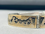 Time Consuming Hand Carved Vintage Native American Navajo Sterling Silver Gold Bracelet-Nativo Arts