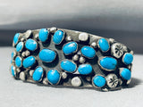 Early 1900's Vintage Native American Navajo Turquoise Cluster Sterling Silver Bracelet-Nativo Arts