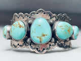 Native American Row Of Chunky Turquoise Vintage Navajo Sterling Silver Stamped Bracelet-Nativo Arts